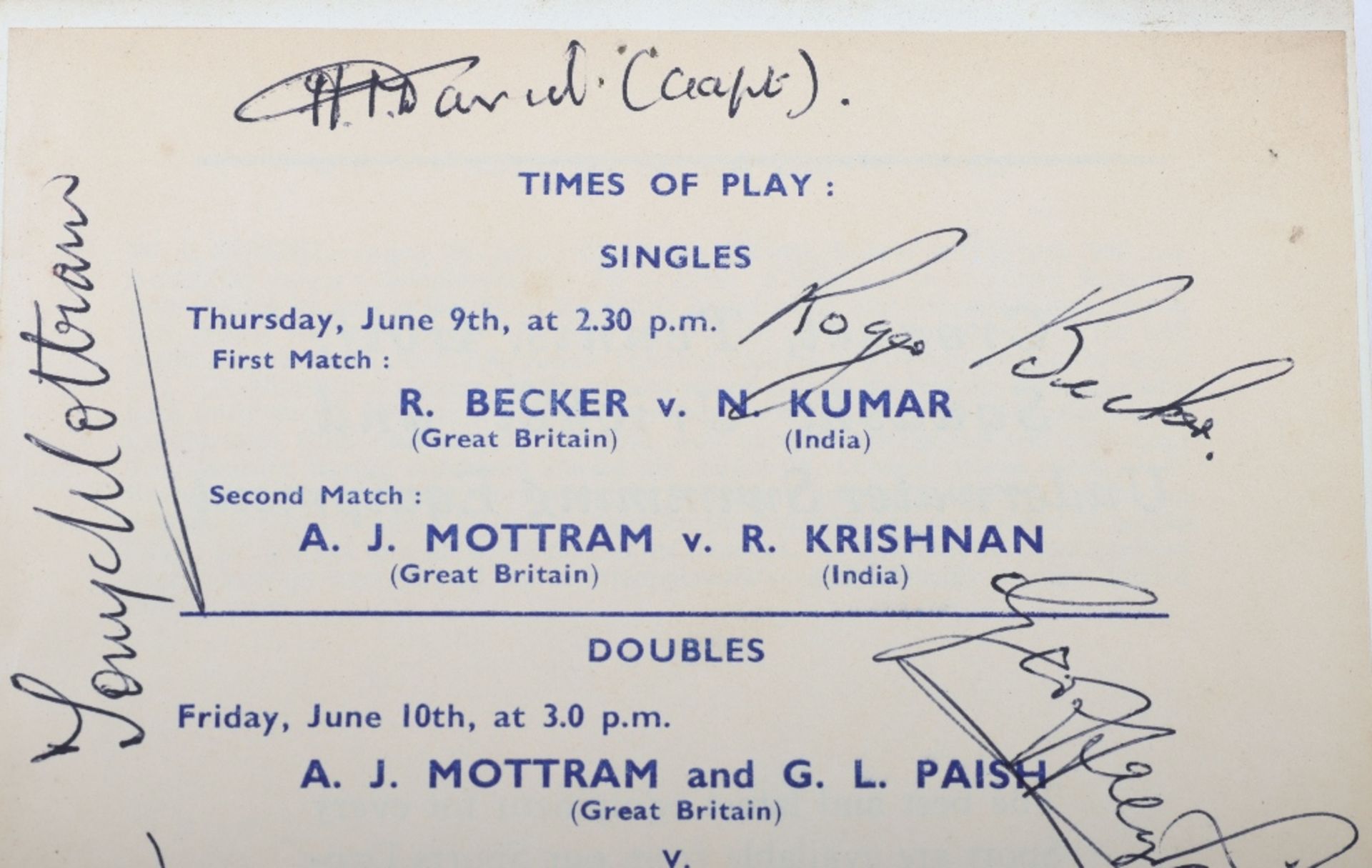 A signed Davis Cup programme of 1955 between Great Britain v India at The Northern Lawn Tennis Club - Image 5 of 6
