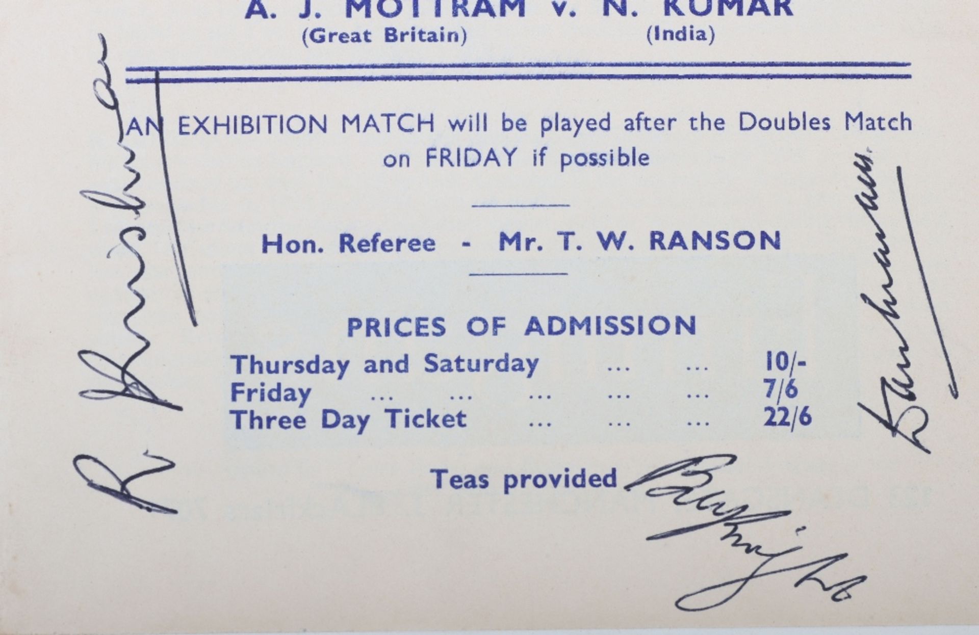 A signed Davis Cup programme of 1955 between Great Britain v India at The Northern Lawn Tennis Club - Image 3 of 6