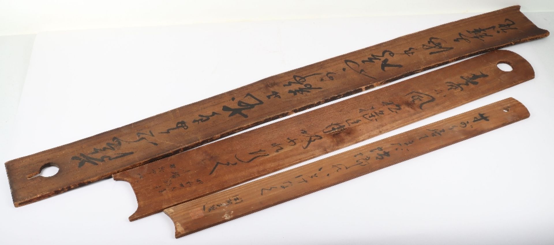 Three Japanese wood temple calligraphy panels