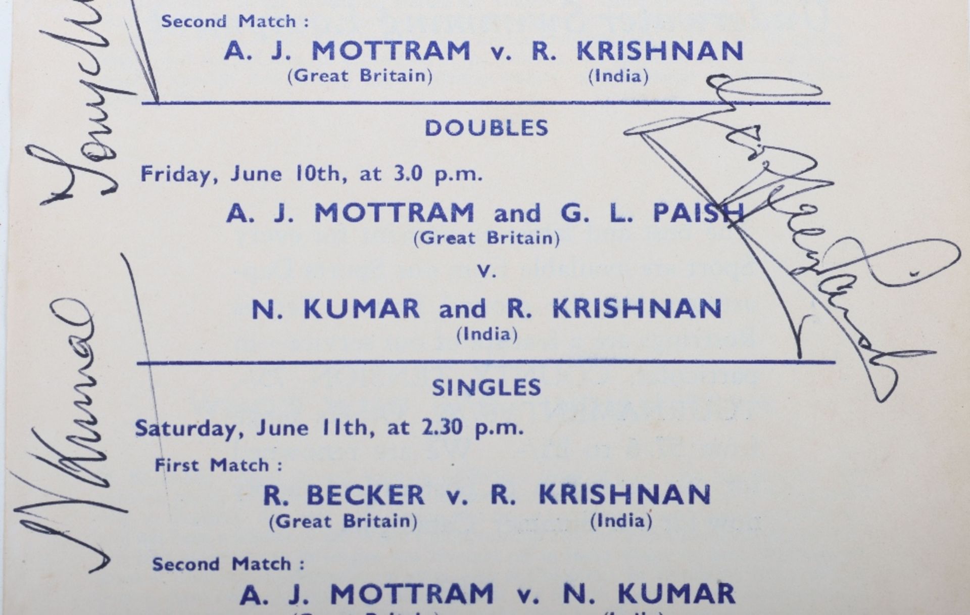 A signed Davis Cup programme of 1955 between Great Britain v India at The Northern Lawn Tennis Club - Image 4 of 6