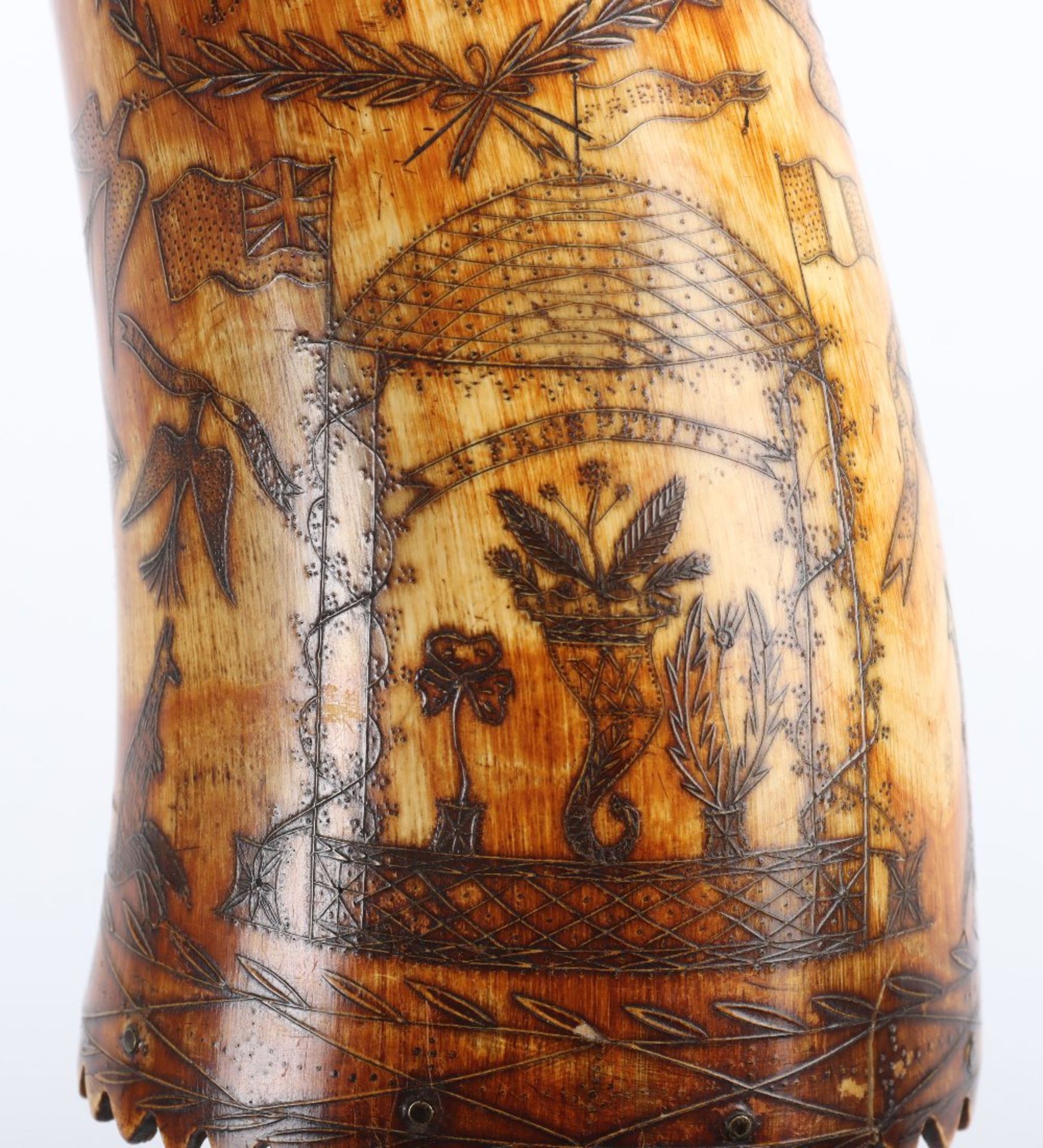 Good Australian Colonial Period Scrimshaw Engraved Cow Horn Dated 1862 - Image 4 of 10