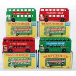 Four Matchbox Lesney No 74 “Daimler Bus” boxed diecast models