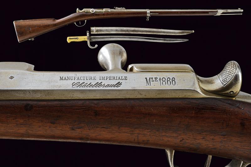 An 1866 model Chassepot breech-loading rifle with bayonet