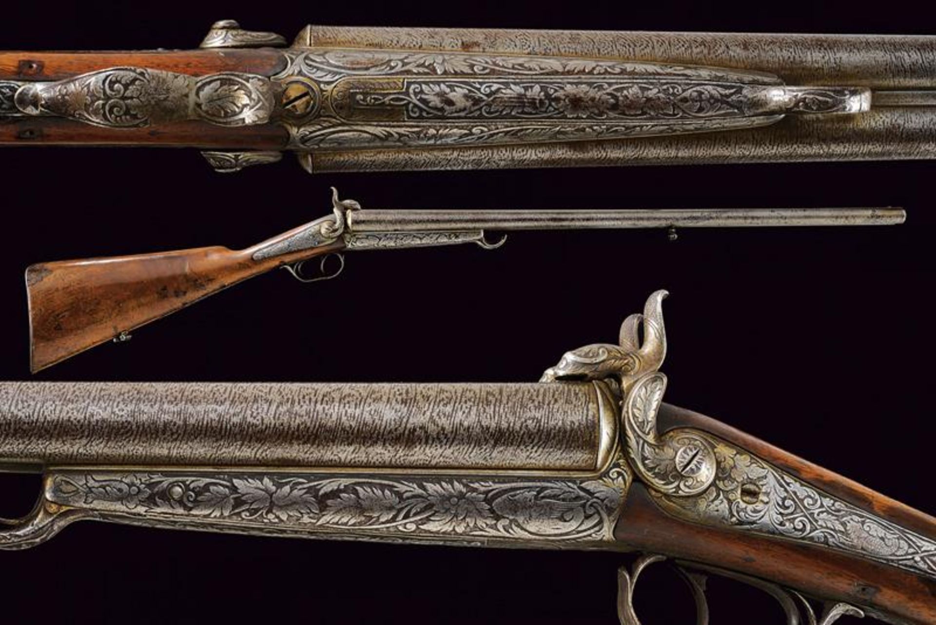 A fine double barrelled pin fire gun by Bastin