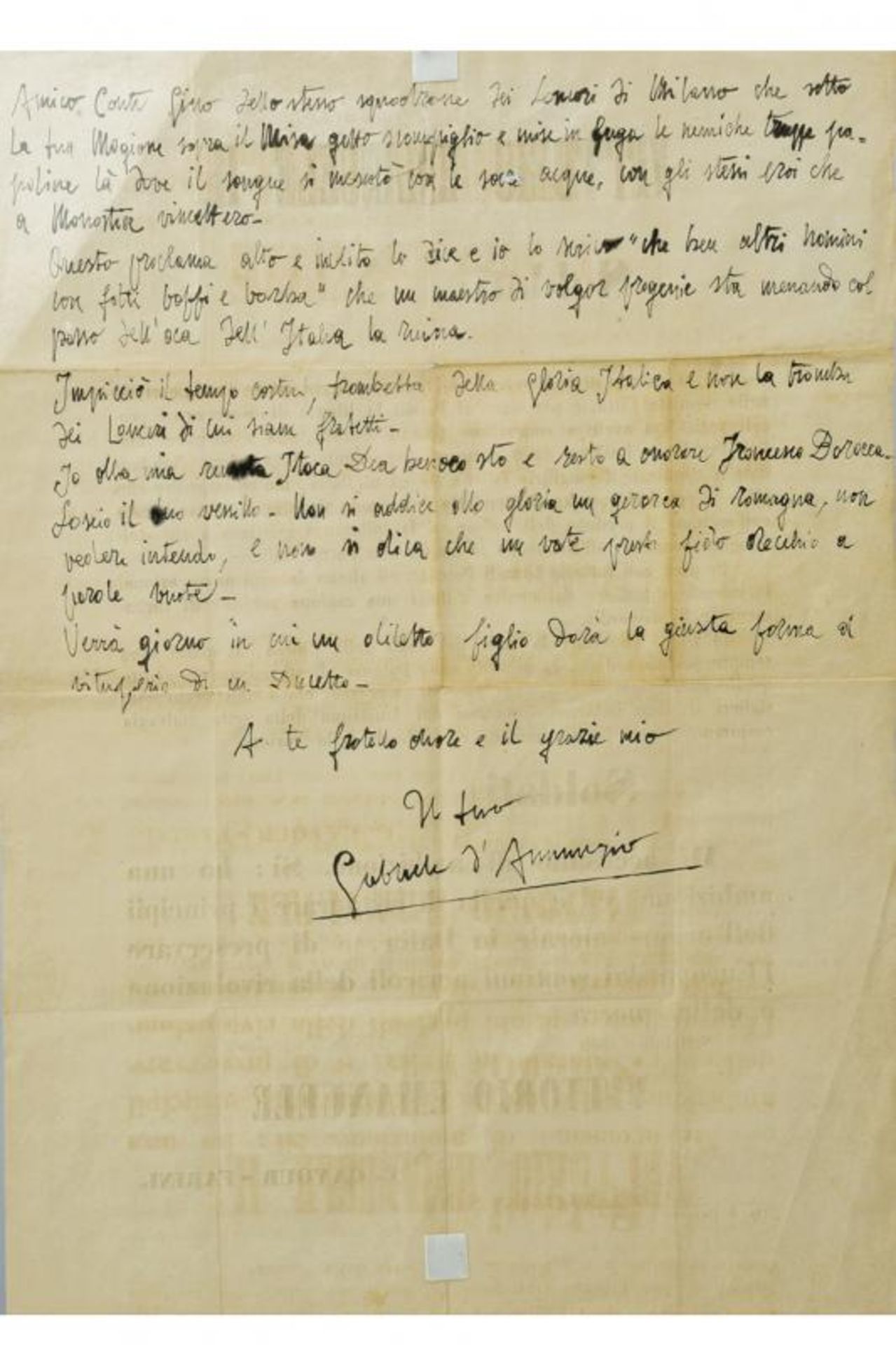 D'Annunzio, Gabriele - an autograph dedication on a proclamation of Vittorio Emanuele II - Bild 3 aus 3