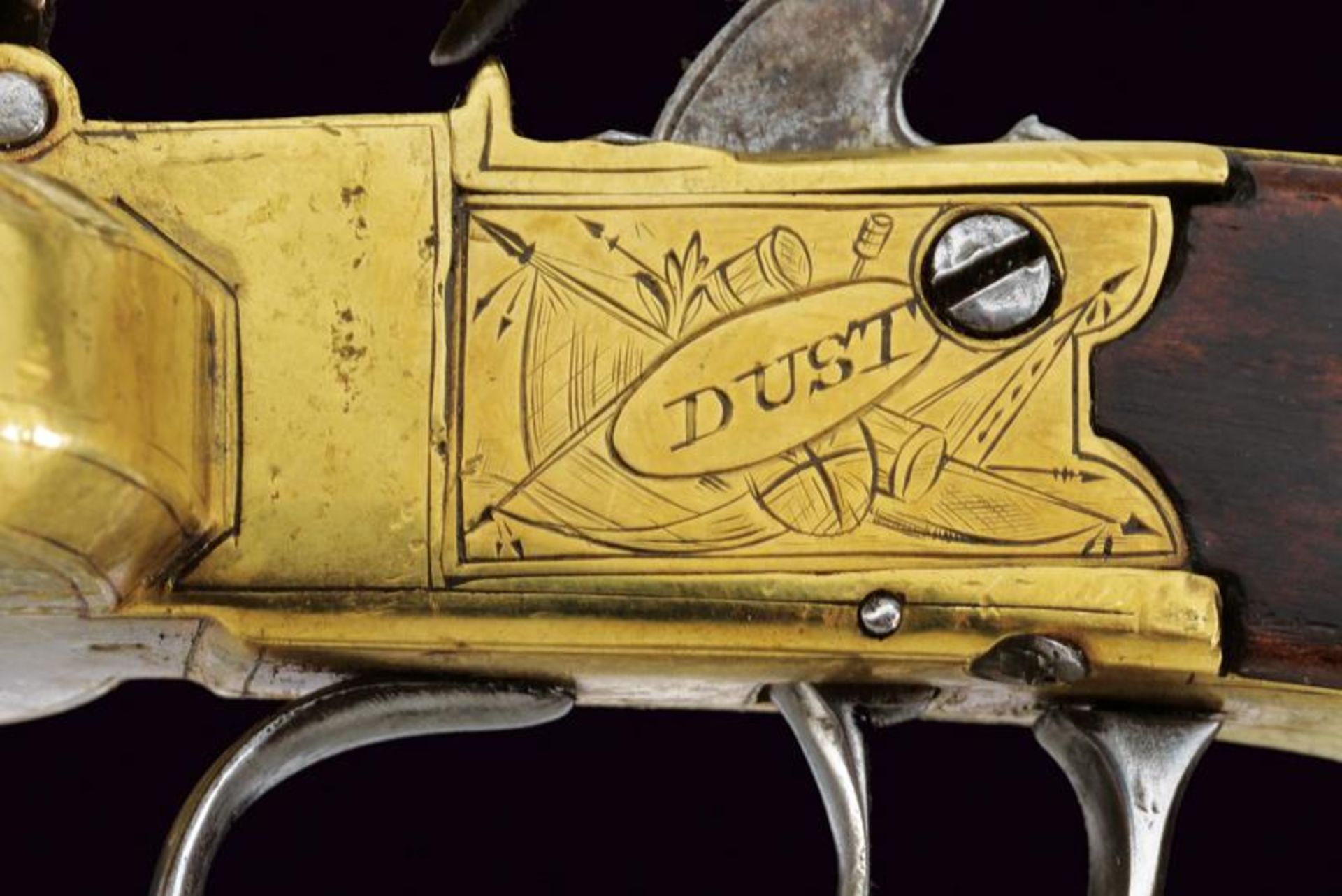 An extremely rare duck's foot flintlock pistol by Dust - Image 6 of 8