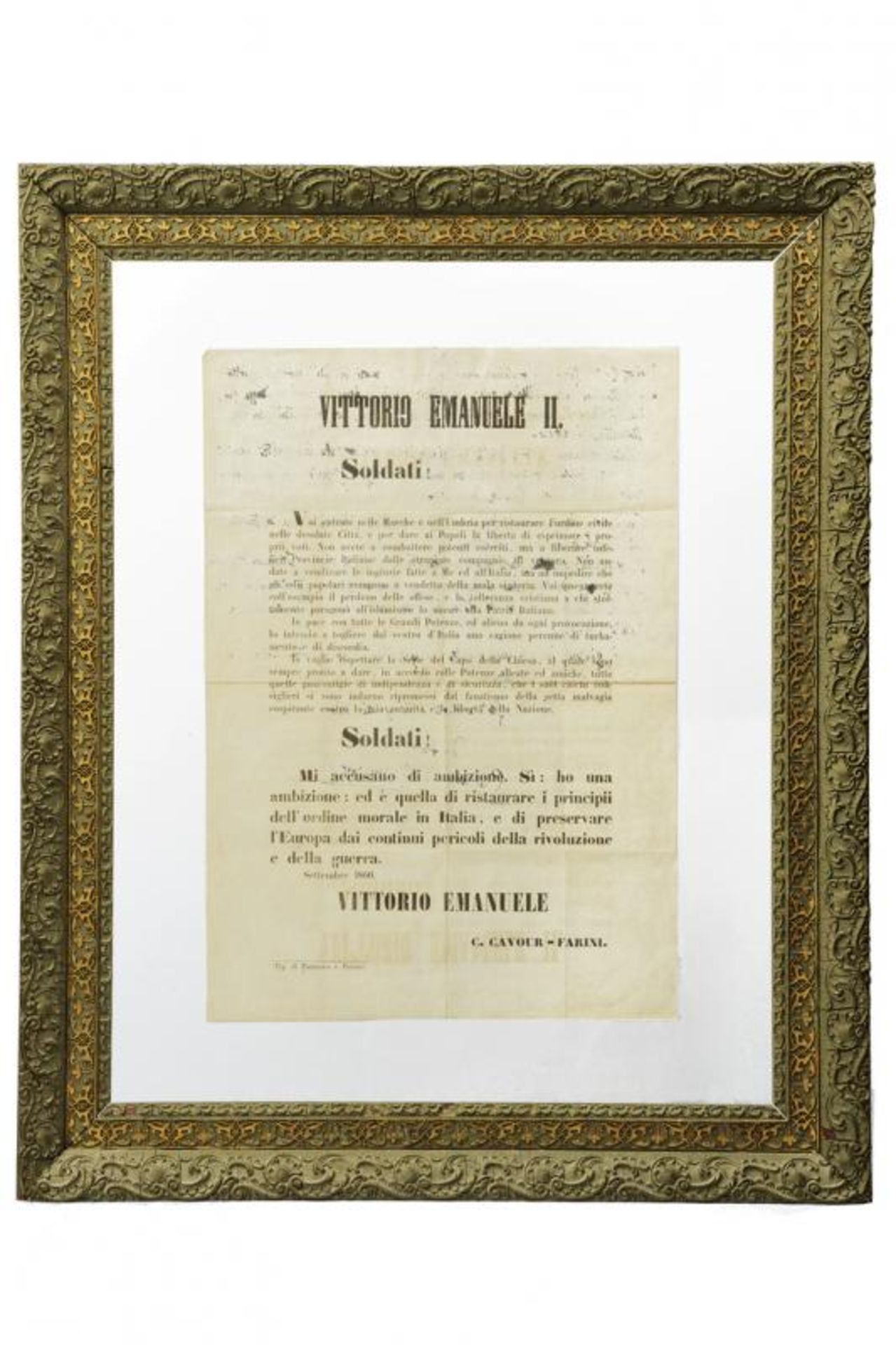 D'Annunzio, Gabriele - an autograph dedication on a proclamation of Vittorio Emanuele II