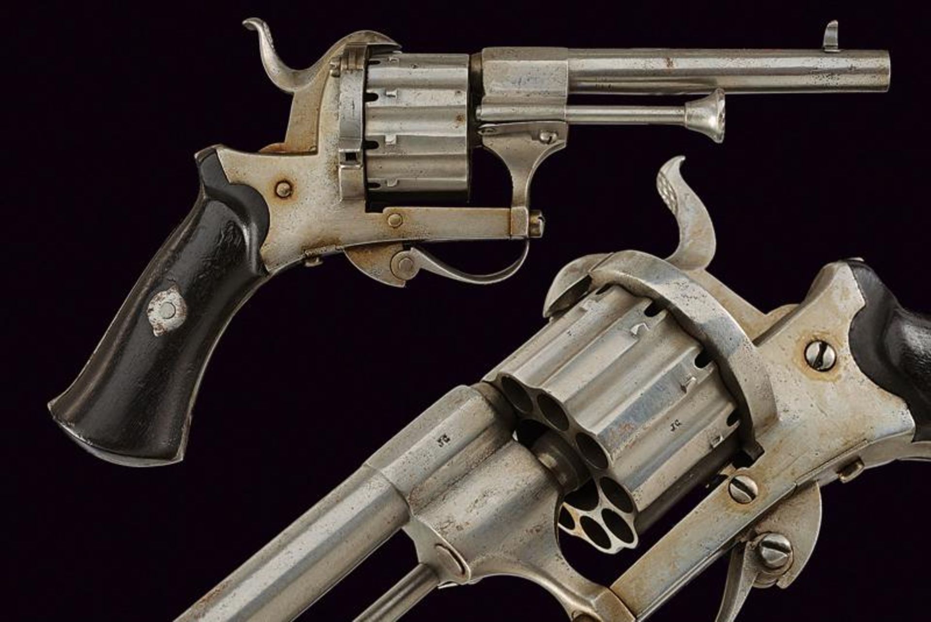 A small ten shot pin fire revolver by Lepage Frères