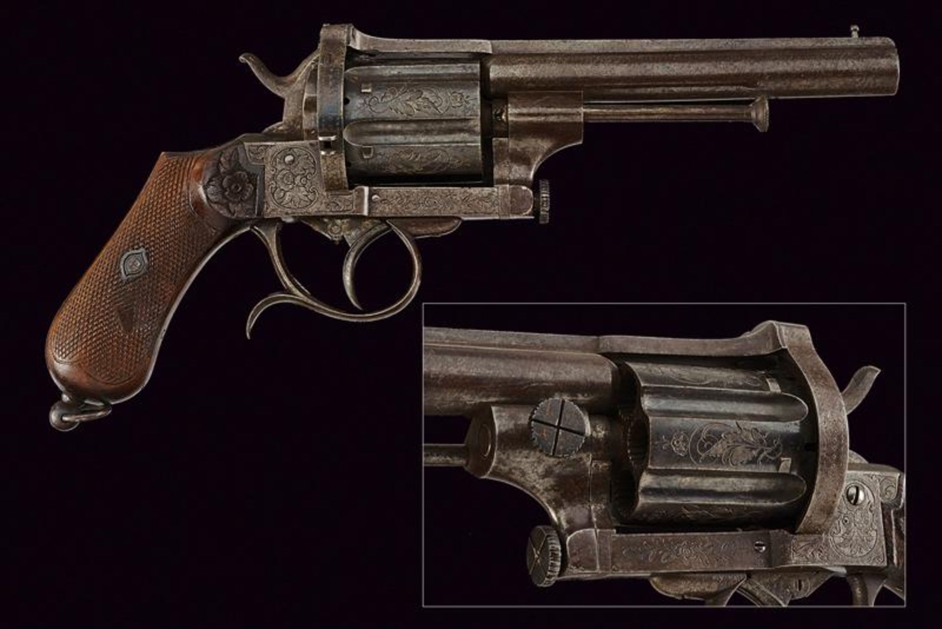 A fine pin fire revolver by Mazza
