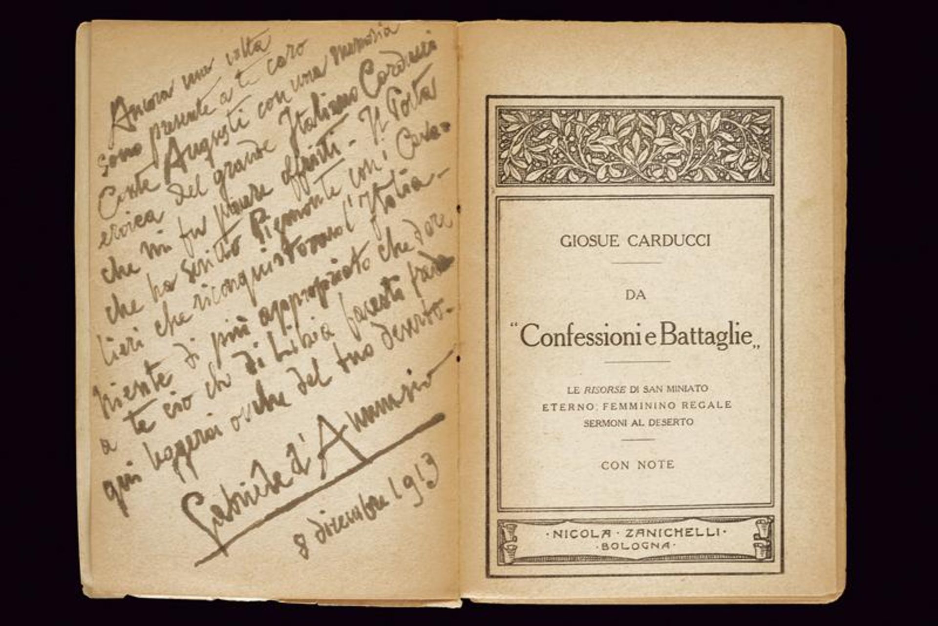 D'Annunzio, Gabriele - a dedication on the volume 'Confessioni e Battaglie' by G. Carducci - Bild 3 aus 6