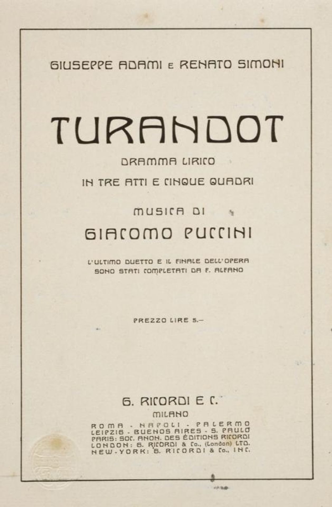 Toscanini, Arturo - Libretto of Puccini's Turandot - Bild 2 aus 6