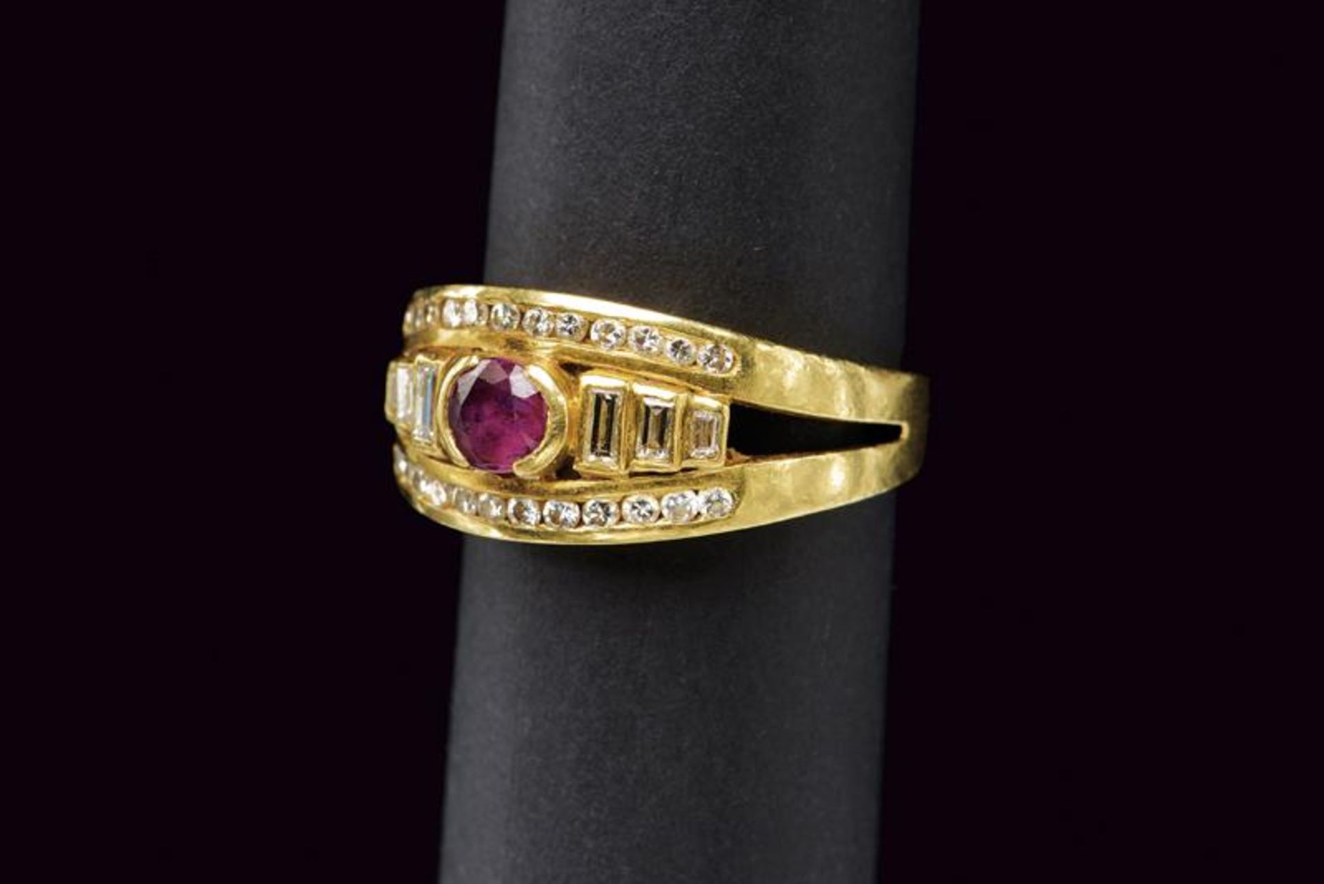 Diamond and ruby gold band ring