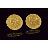 Liberty Head five dollars half Eagle coin gold cufflinks 1886 and 1896.