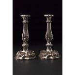 A silver pair of candlesticks