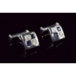 Diamond ad sapphire set white gold cufflinks