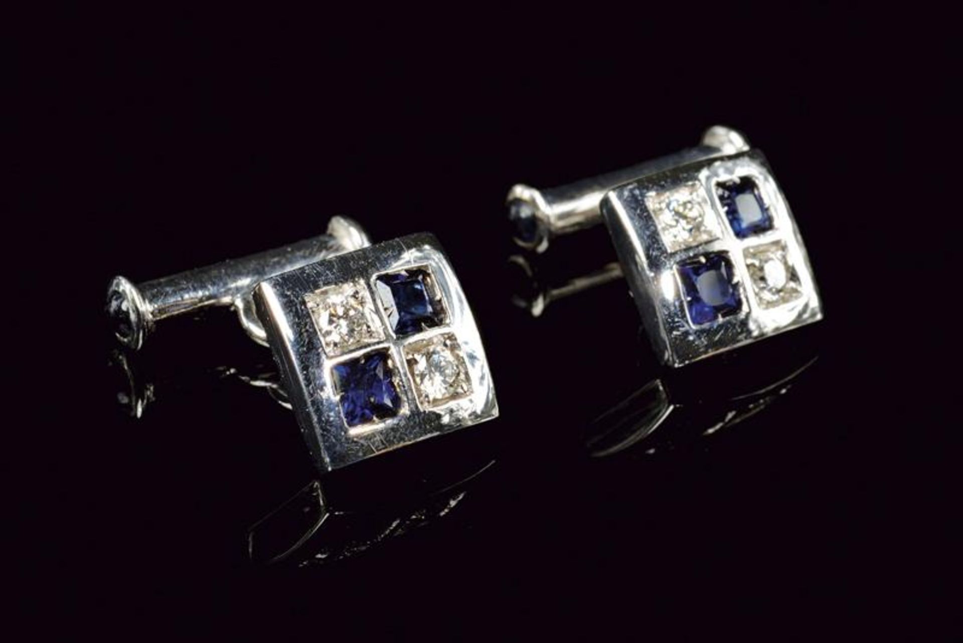 Diamond ad sapphire set white gold cufflinks