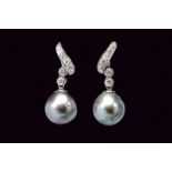 Tahitian cultured pearl and diamond drop earrings