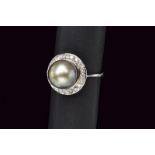 Tahitian pearl and diamonds ring