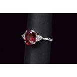 2.97 ct ruby faceted cut trillion diamond ring