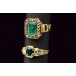 Lot of two gold rings set with diamonds and emeralds