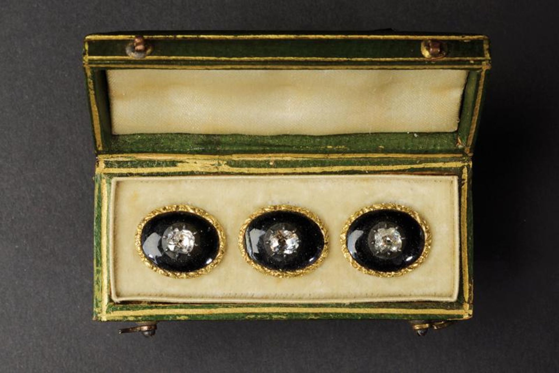 Set of three gold, enamel and diamond buttons - Image 2 of 3