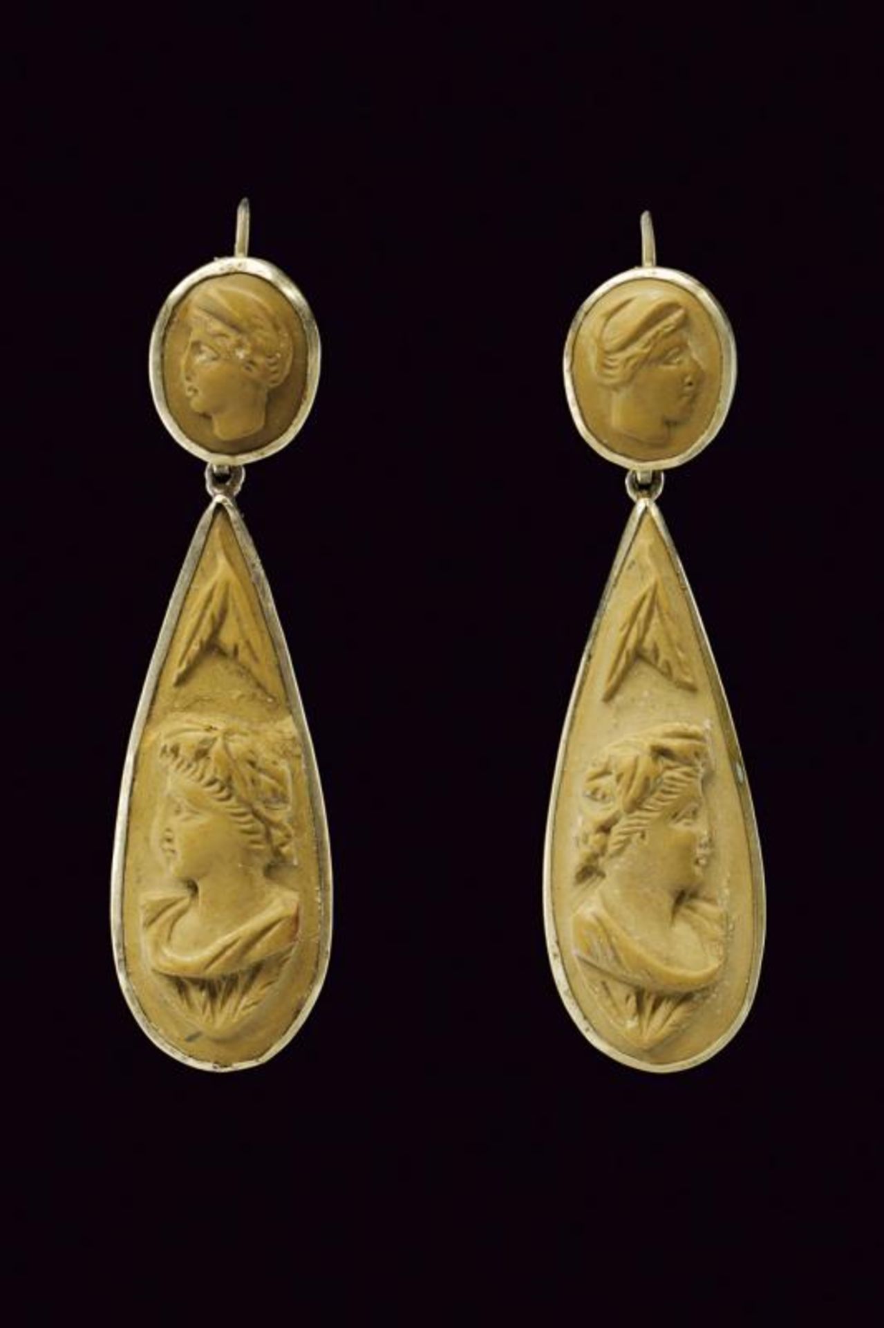 High relief lava cameo pendant earrings