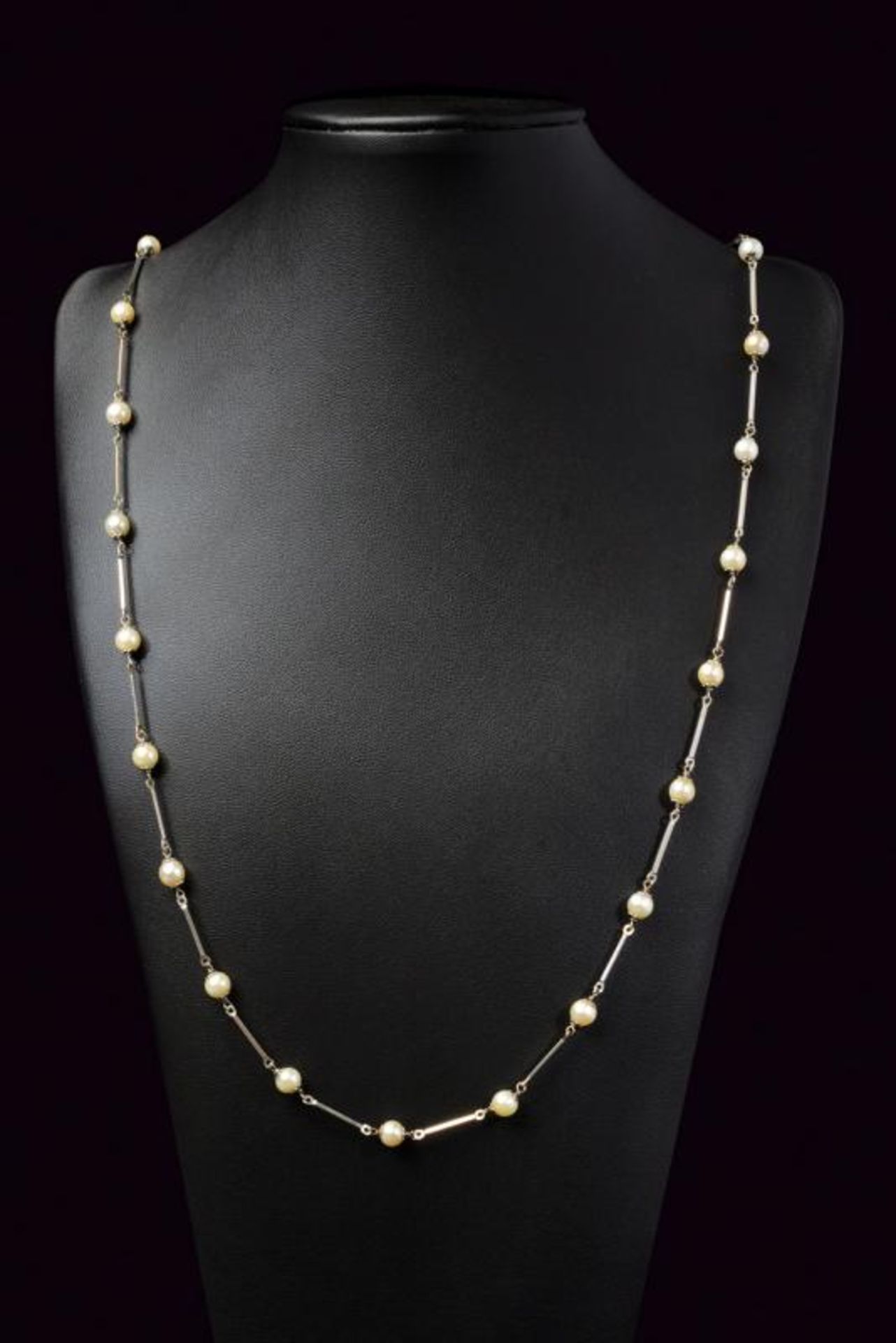 Pearl and bar link chain 18 kt gold necklace - Image 3 of 3