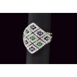 DAMIANI white gold pave set ring with sapphires and emeralds