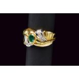Diamond and emerald gold band ring
