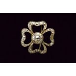 Gold and silver four-leaf clover brooch