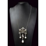 Platinum and gold diamond set brooch pendant with Keshi pearls