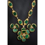 A gold, diamond and malachite demi-parure comprising necklace and earrings