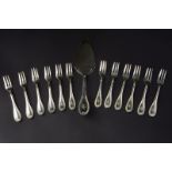 A silver flatware set