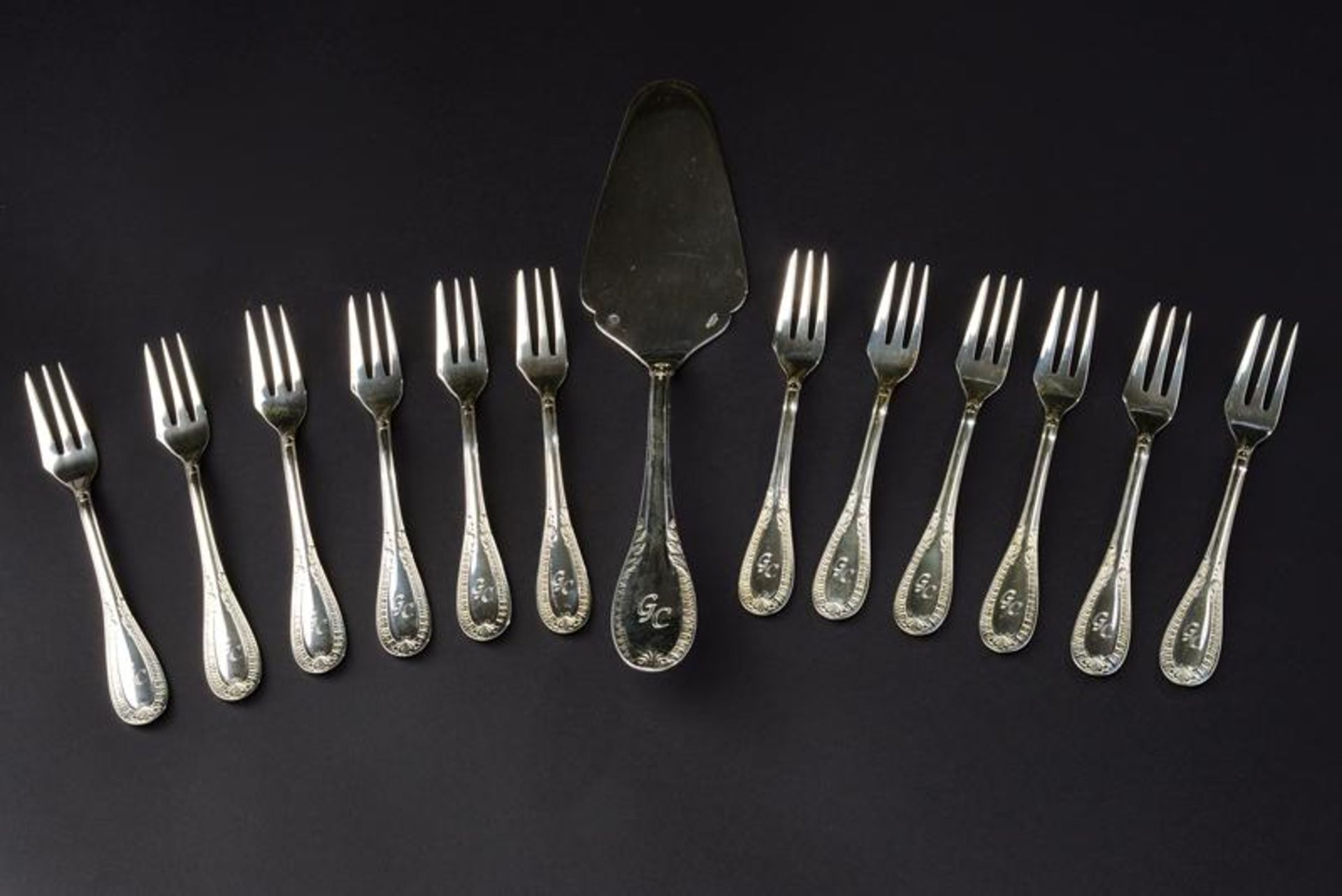 A silver flatware set