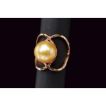 Golden South Sea Pearl Ring With Hand-crafted 18K Rose Gold Mounts