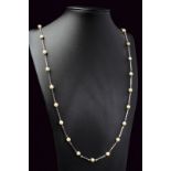 Pearl and bar link chain 18 kt gold necklace