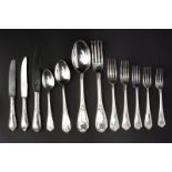 A silver flatware service