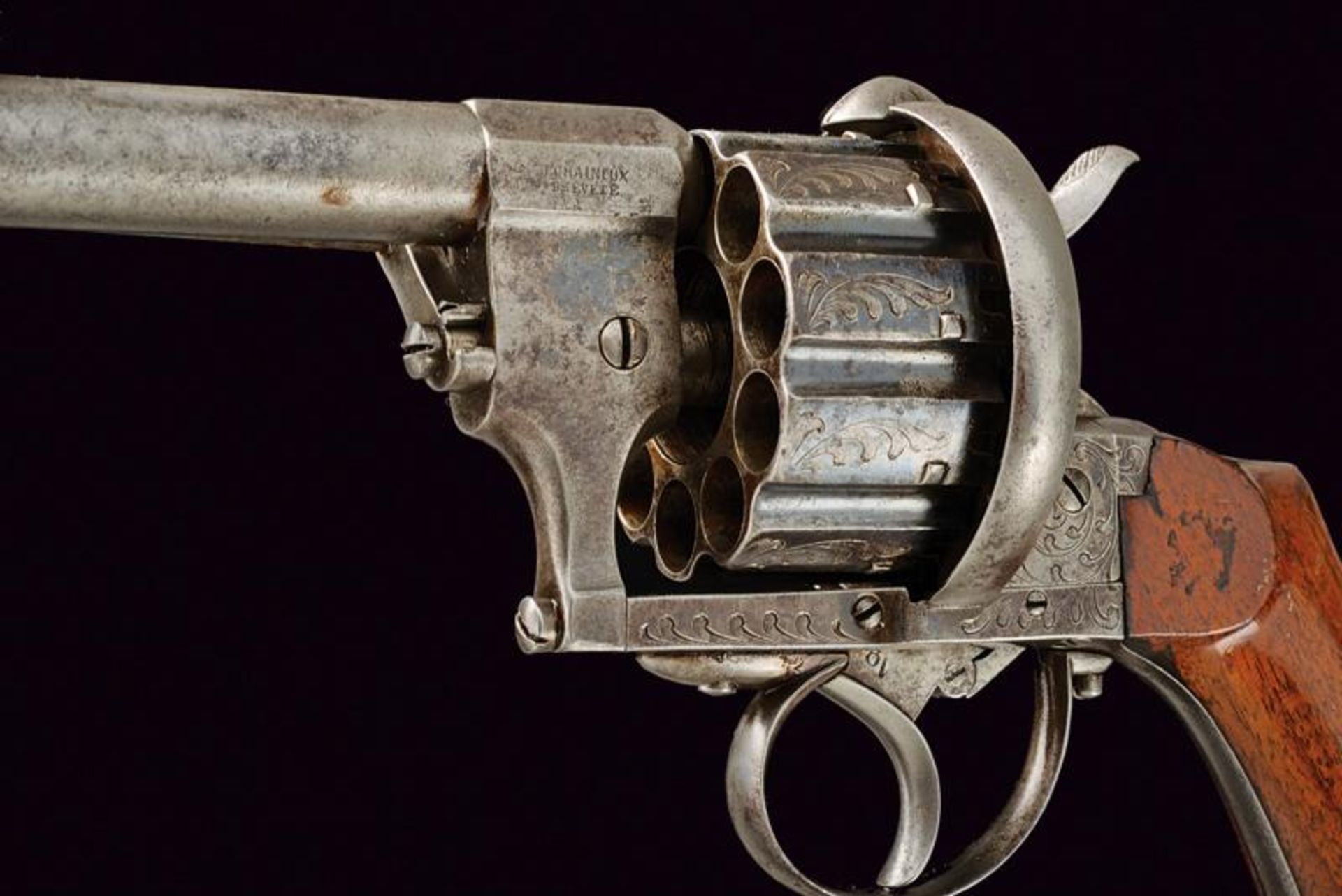 A rare ten-shot pin fire Chaineux revolver - Bild 2 aus 6