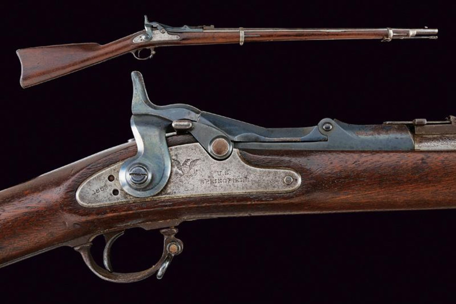 An 1870 model Trapdoor Springfield rifle