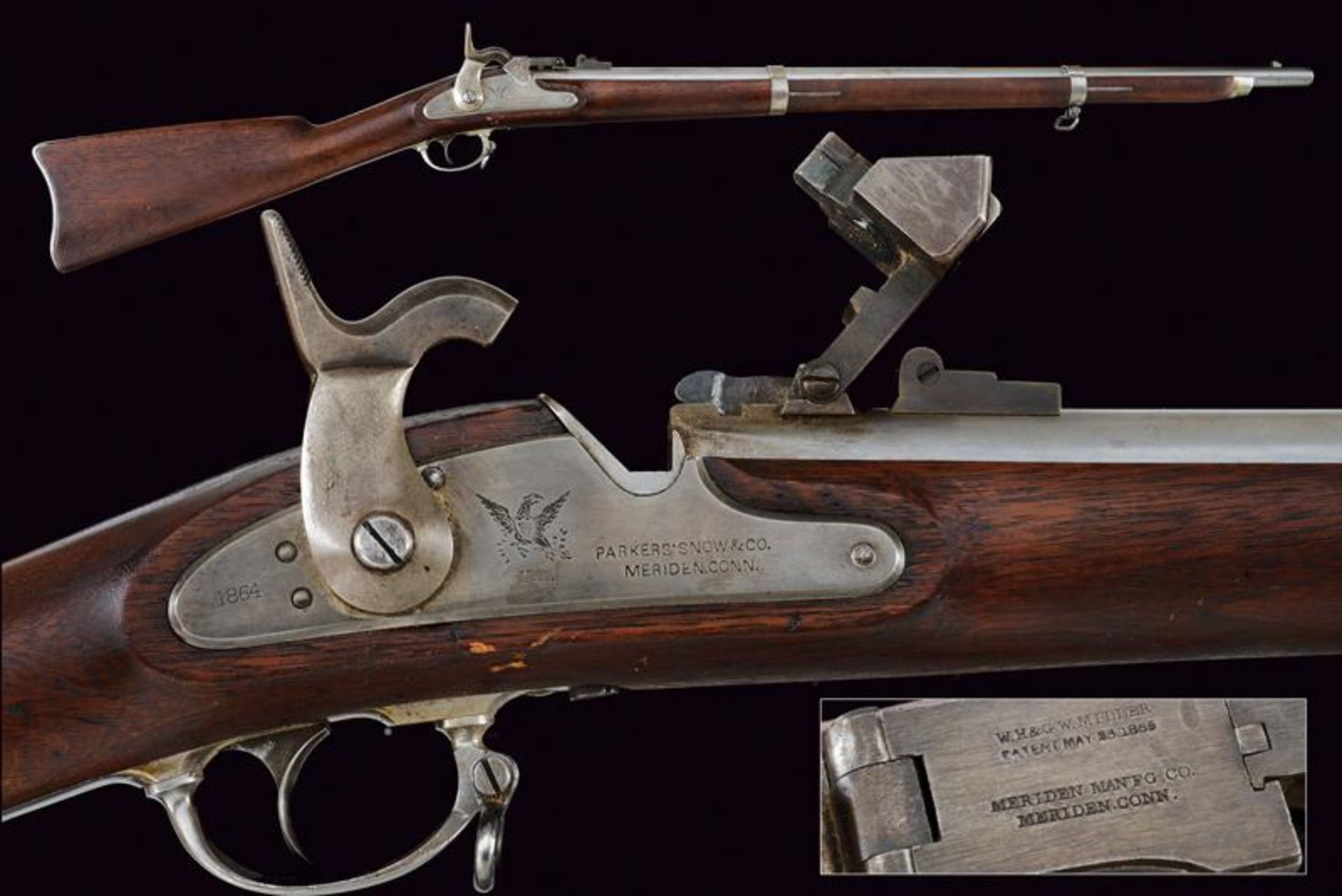 A 1861 model Miller 58 Caliber Conversion breech loading rifle