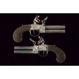 A pair of over-and-under barrelled flintlock pocket pistols