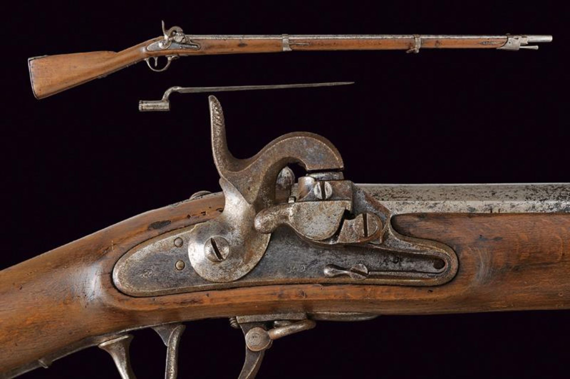 An infantry 1842 model Augustin musket with bayonet