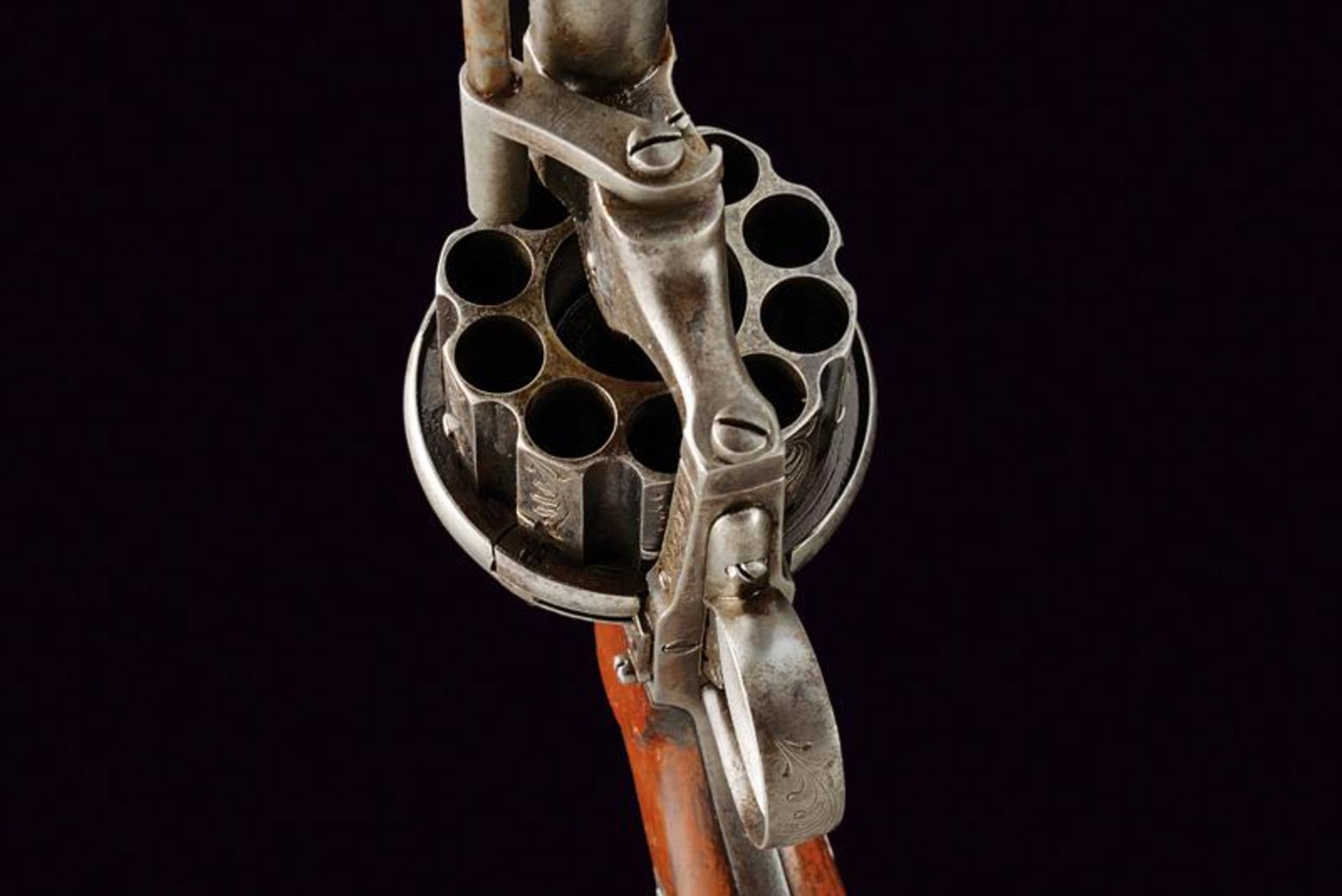 A rare ten-shot pin fire Chaineux revolver - Image 5 of 6