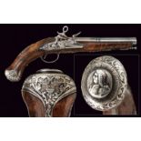 A beautiful and elegant, 18th century, Roman-style silver-mounted flintlock pistol