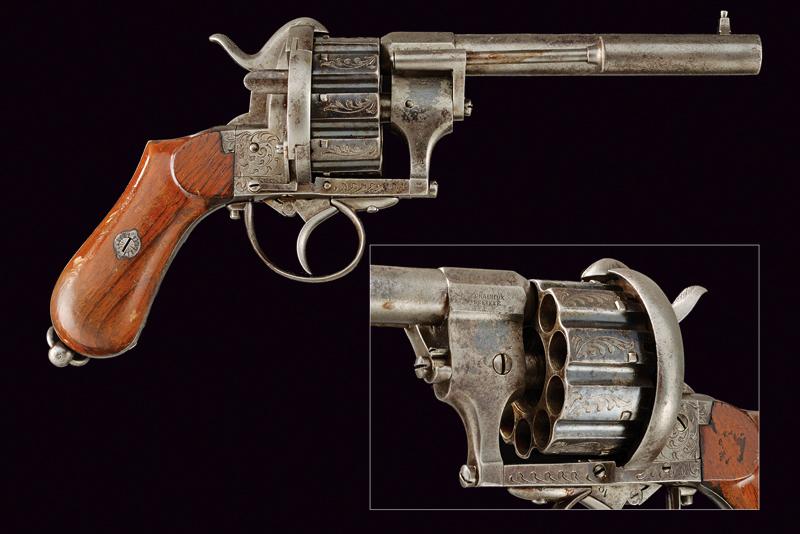 A rare ten-shot pin fire Chaineux revolver