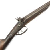 19th century 16-bore muzzle loading, percussion cap, side-by-side double barrel shotgun, with walnut