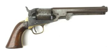 Manhattan Fire Arms Co. percussion five shot revolver, 16cm hexagonal barrel, engraved cylinder date