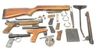 Crosman American .177 classic air pistol and a collection of air weapon spare parts