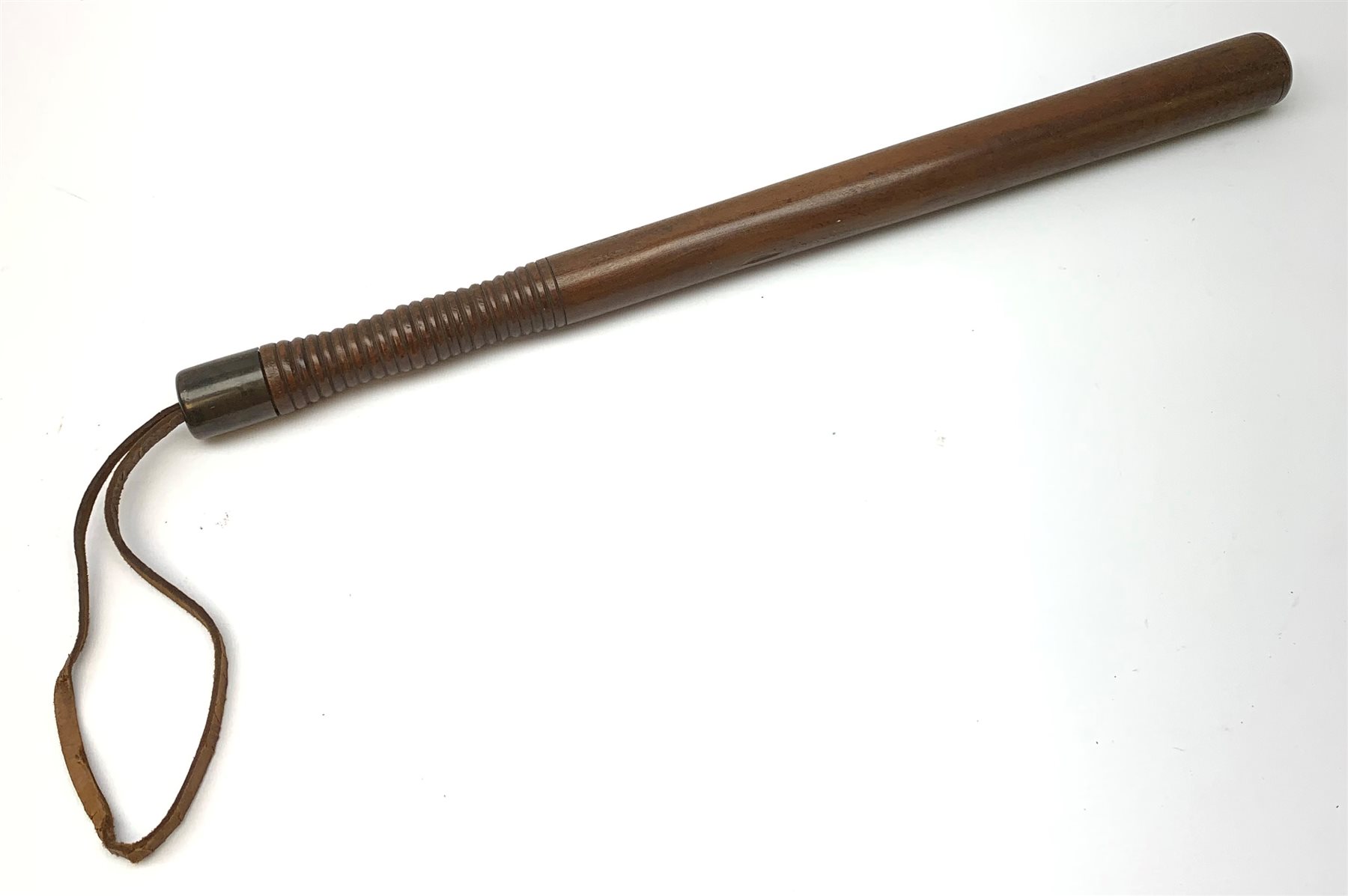 Victorian turned mahogany truncheon with brass mount 54cm - Image 2 of 3