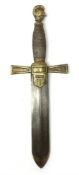 American 1850's side arm knife, 21cm double edge blade, brass hilt with Stars and Stripes emblem, Gl